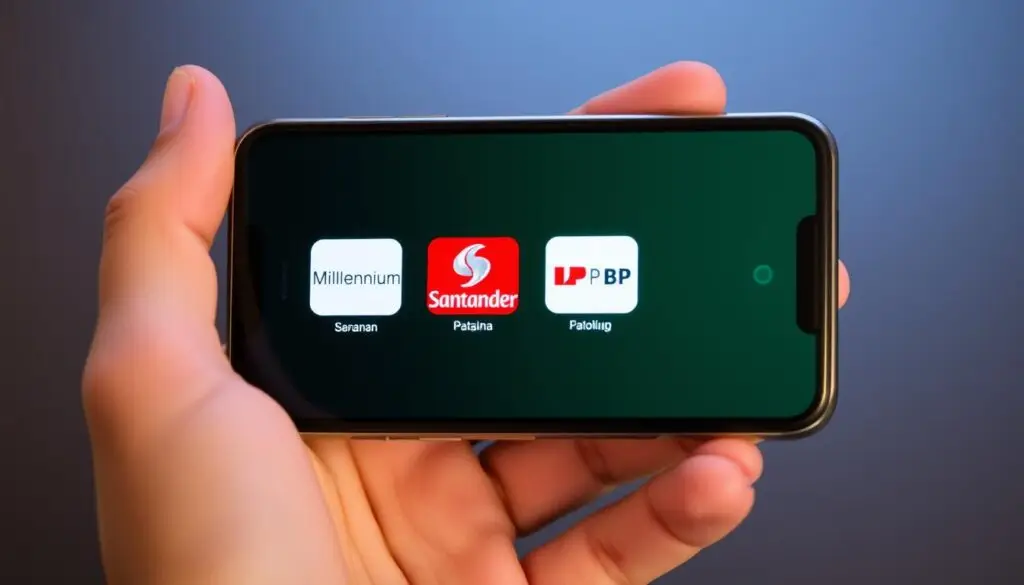Aplikacje mobilne banków Millennium, Santander i PKO BP na ekranie smartfona